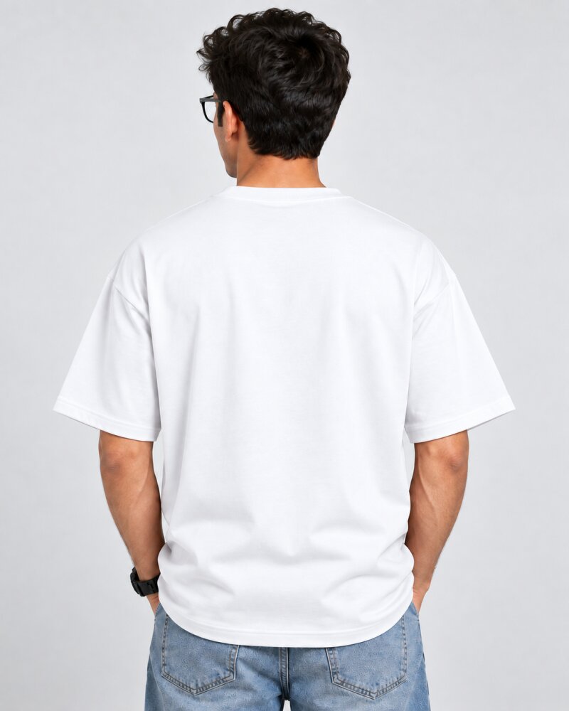 Buffering Confidence White oversized T-shirt - Haubett India product image