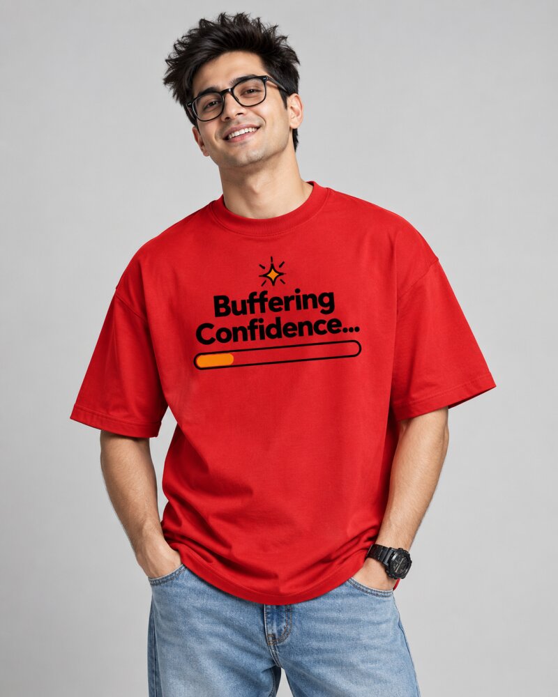 Buffering Confidence Red oversized T-shirt - Haubett India product image