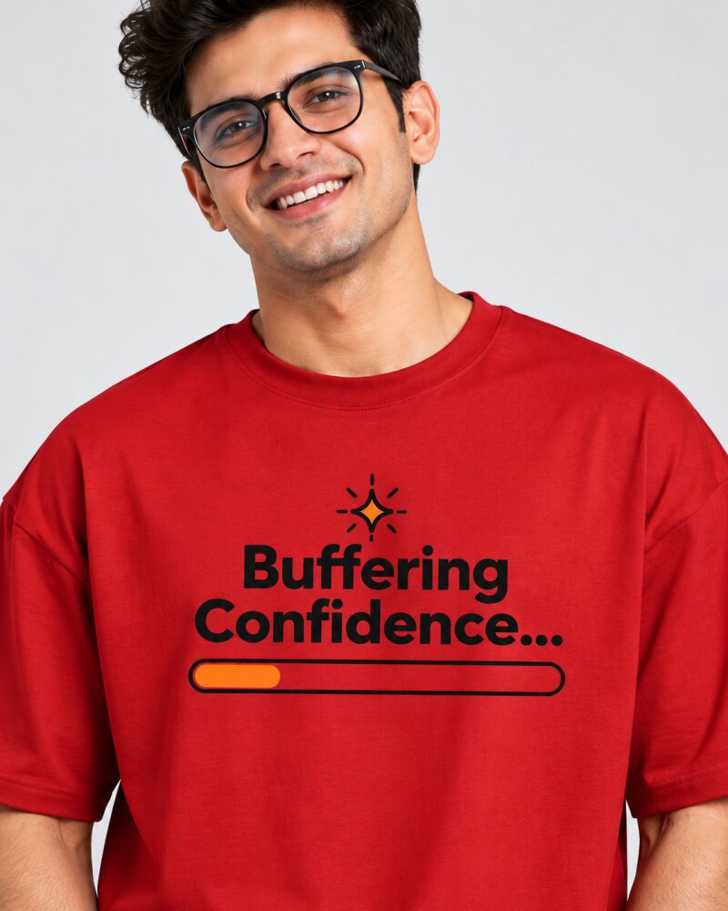 Buffering Confidence Red oversized T-shirt - Haubett India product image