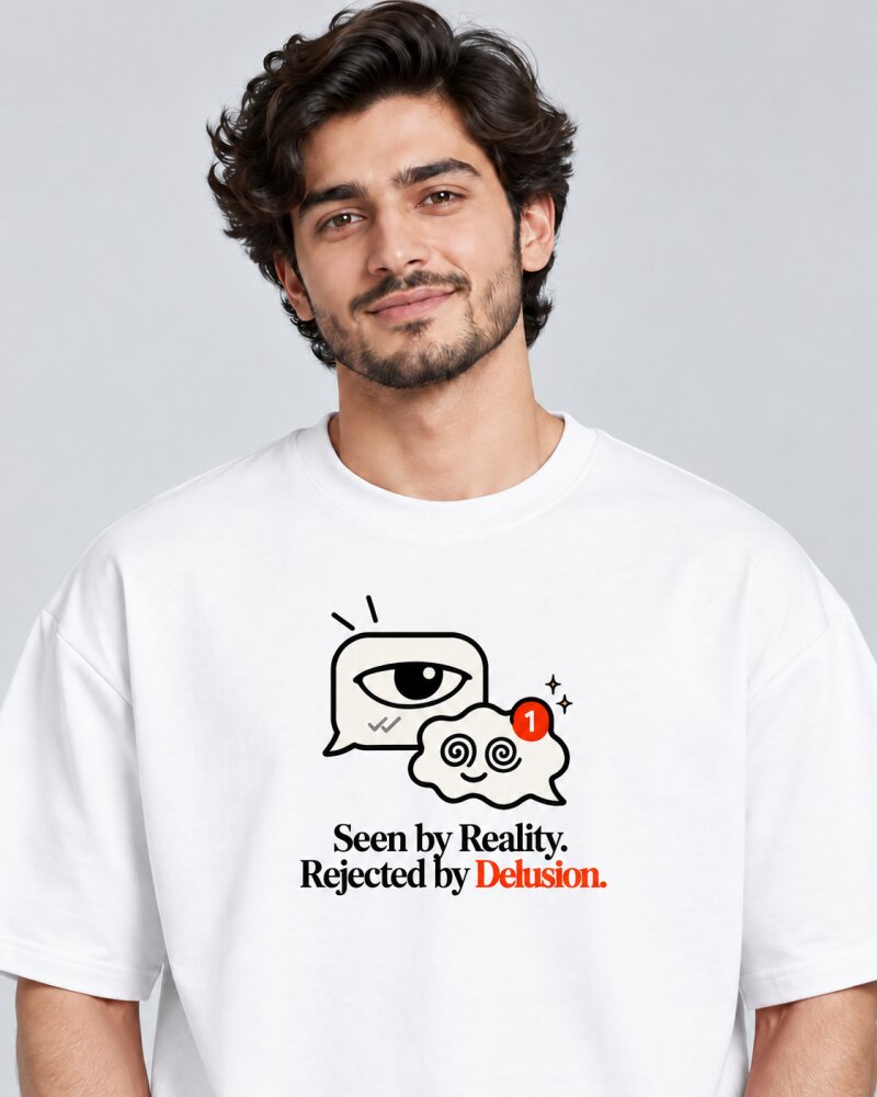 Seen By Reality White oversized T-shirt - Haubett India product image