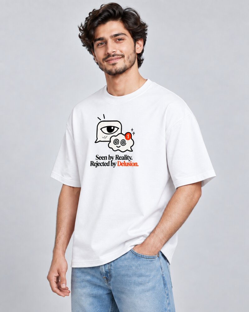 Seen By Reality White oversized T-shirt - Haubett India product image