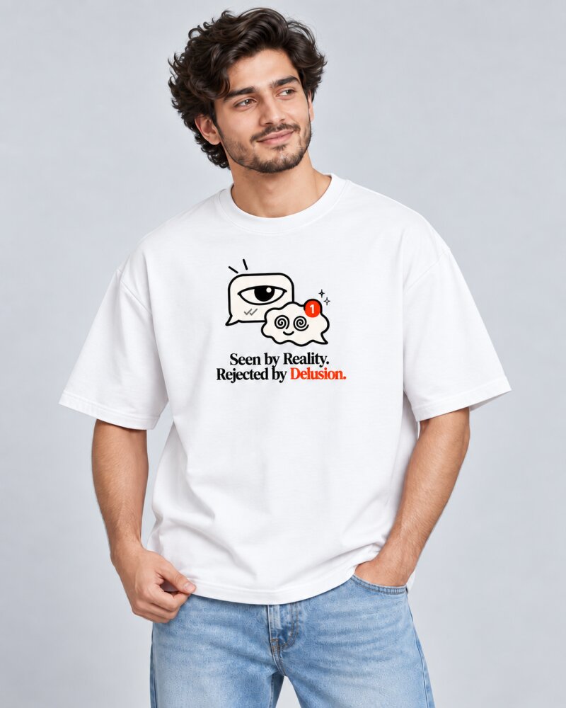 Seen By Reality White oversized T-shirt - Haubett India product image