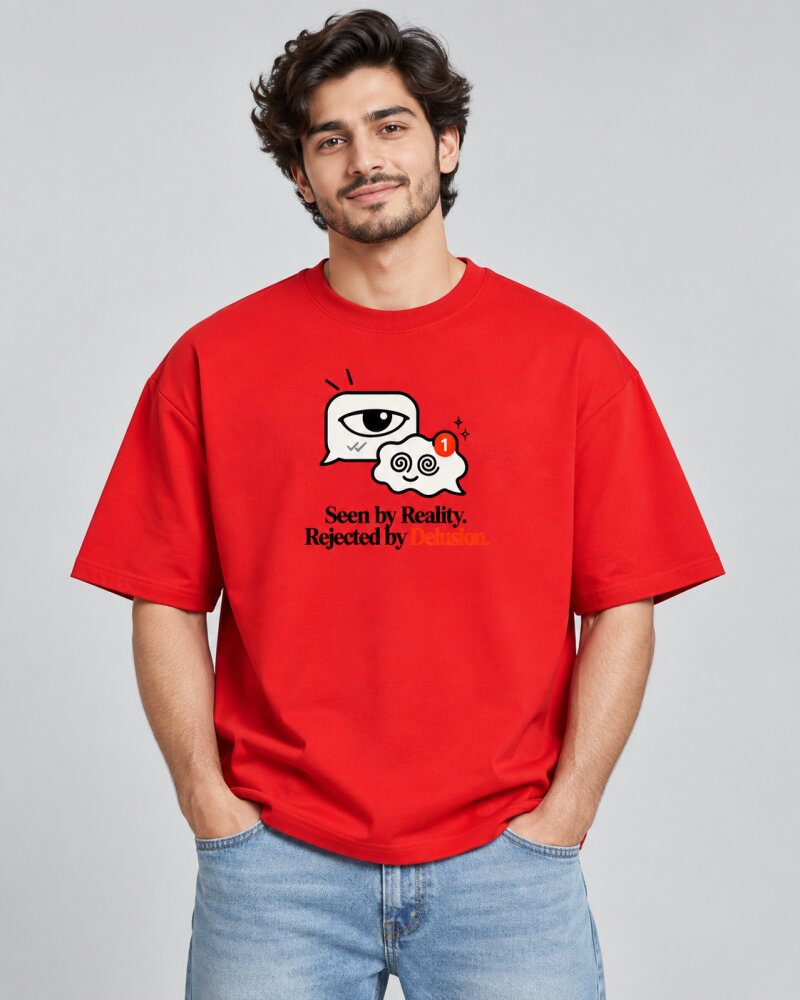 Seen By Reality Red oversized T-shirt - Haubett India product image