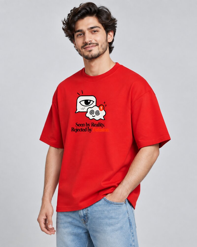 Seen By Reality Red oversized T-shirt - Haubett India product image