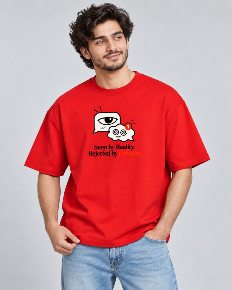 Seen By Reality Red oversized T-shirt - Haubett India product image