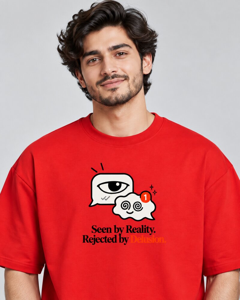 Seen By Reality Red oversized T-shirt - Haubett India product image