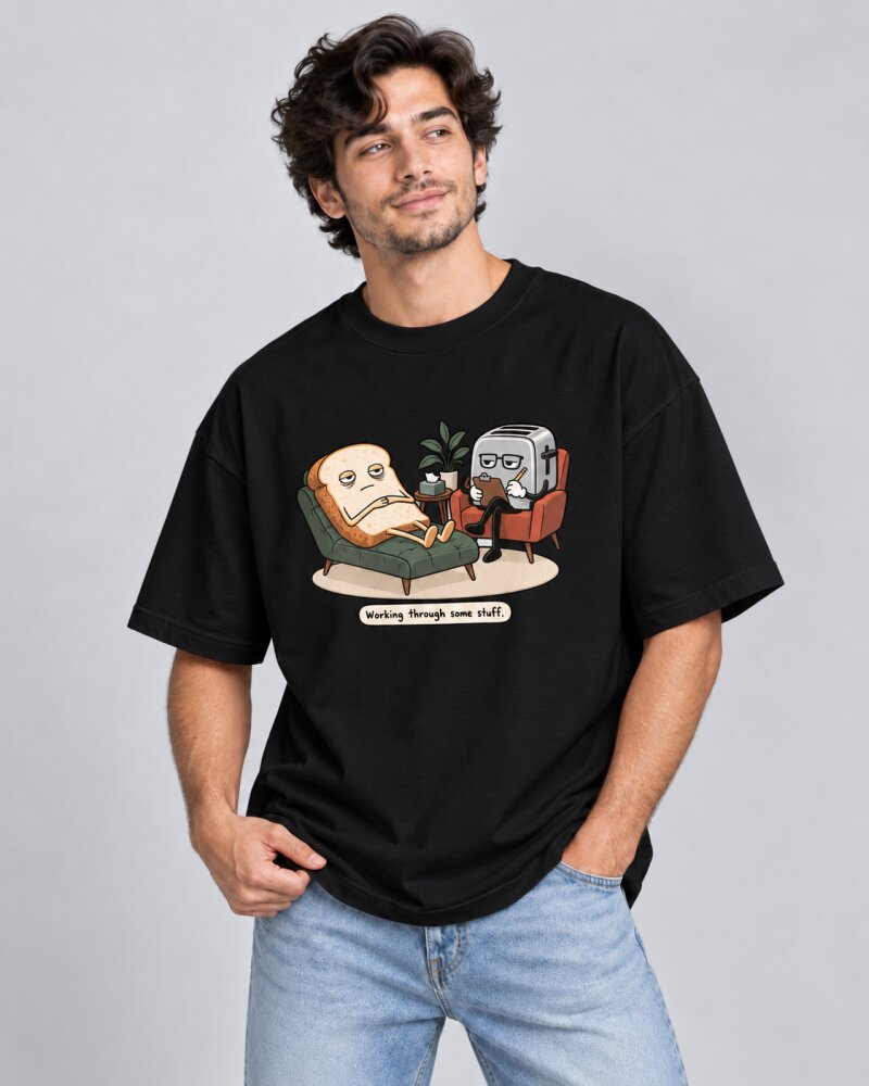 Same Work Everyday Black oversized T-shirt - Haubett India product image