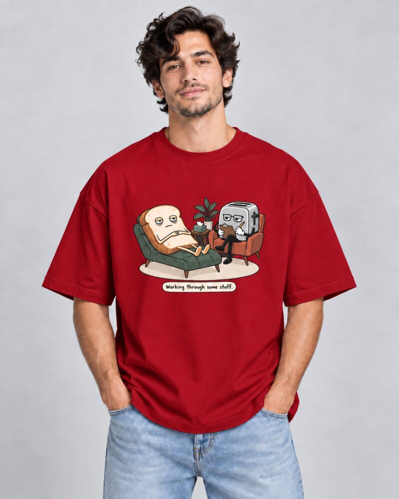 Same Work Everyday Red oversized T-shirt - Haubett India product image