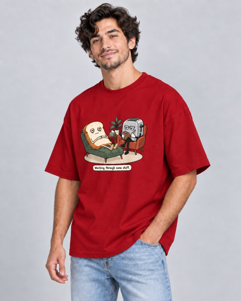 Same Work Everyday Red oversized T-shirt - Haubett India product image