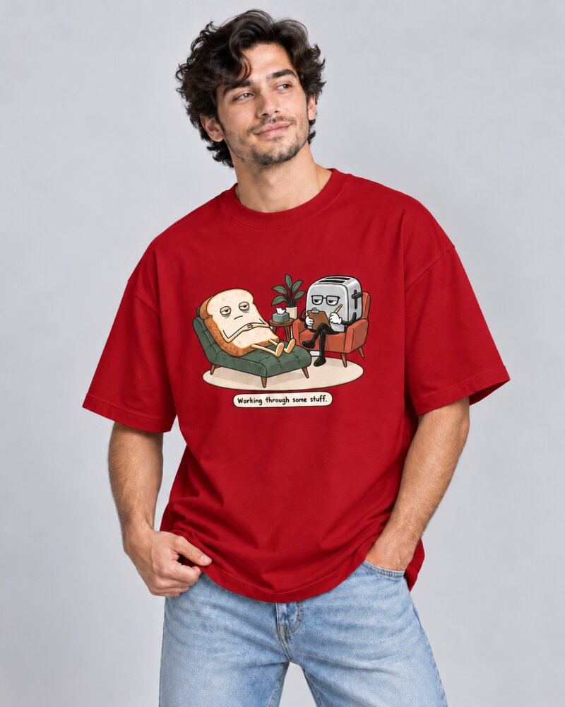 Same Work Everyday Red oversized T-shirt - Haubett India product image