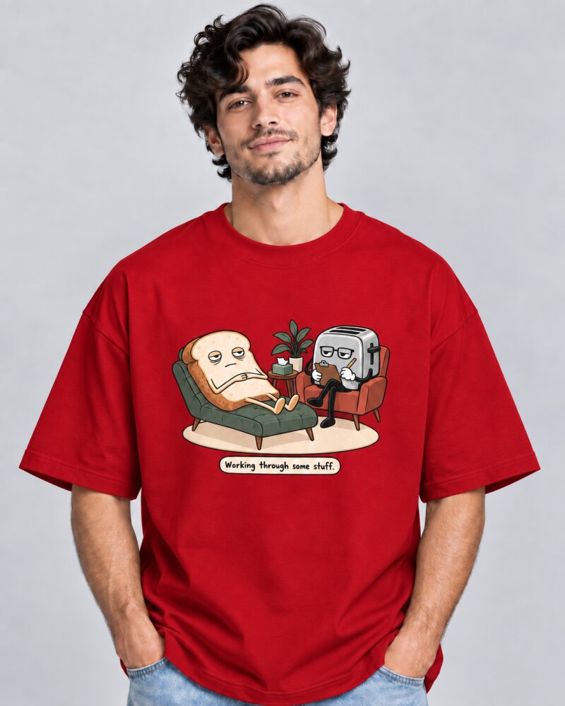 Same Work Everyday Red oversized T-shirt - Haubett India product image