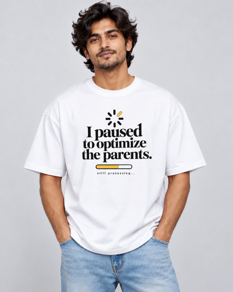Paused Optimization White oversized T-shirt - Haubett India product image