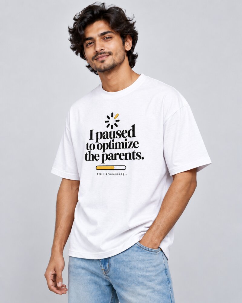 Paused Optimization White oversized T-shirt - Haubett India product image