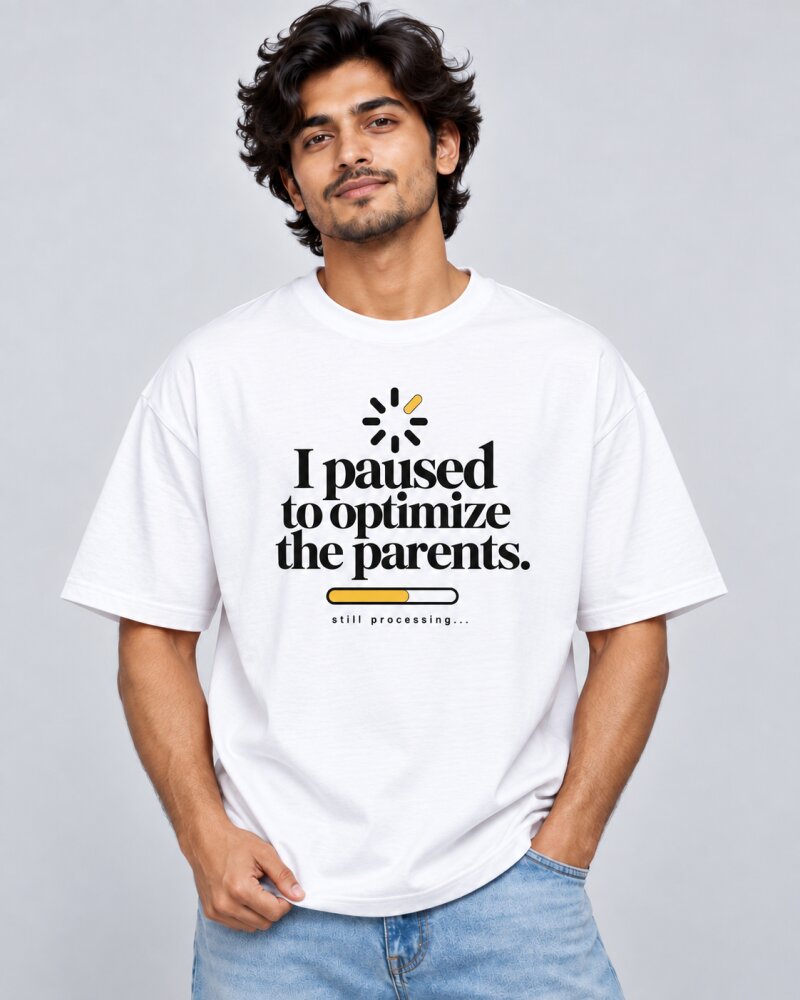 Paused Optimization White oversized T-shirt - Haubett India product image