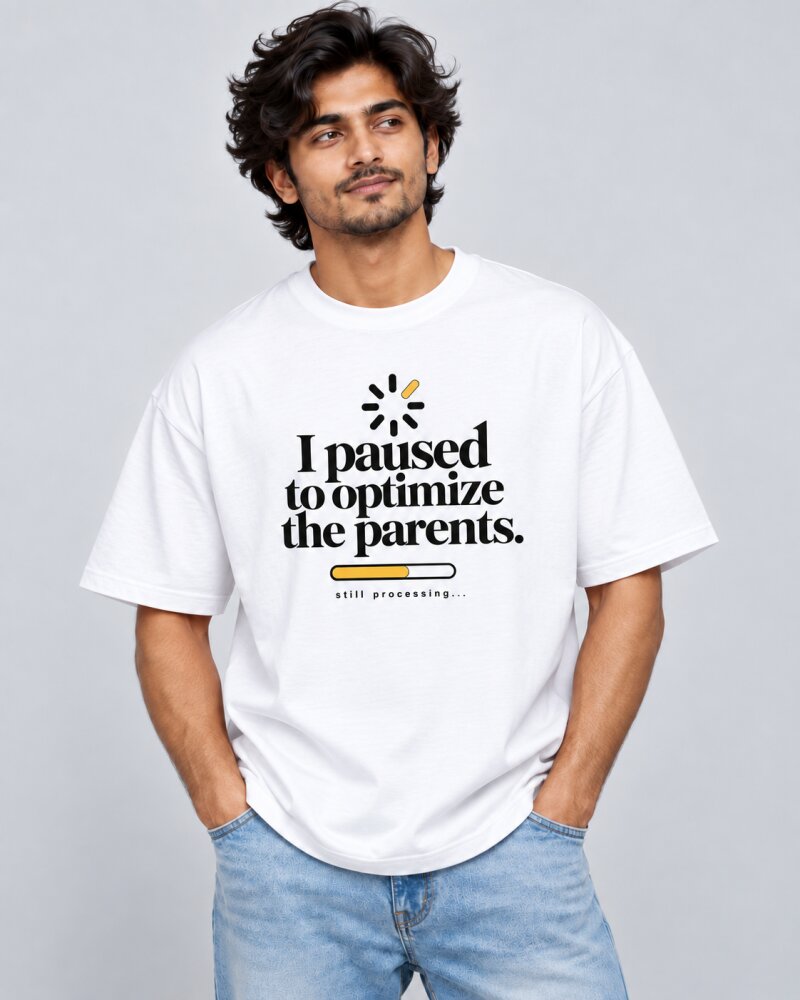 Paused Optimization White oversized T-shirt - Haubett India product image