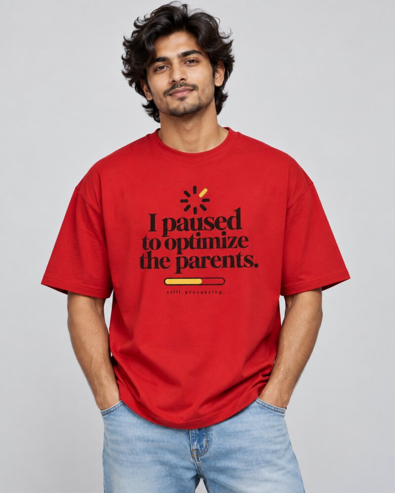 Paused Optimization Red oversized T-shirt - Haubett India product image