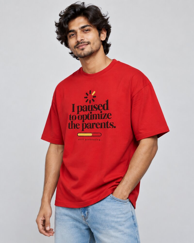 Paused Optimization Red oversized T-shirt - Haubett India product image