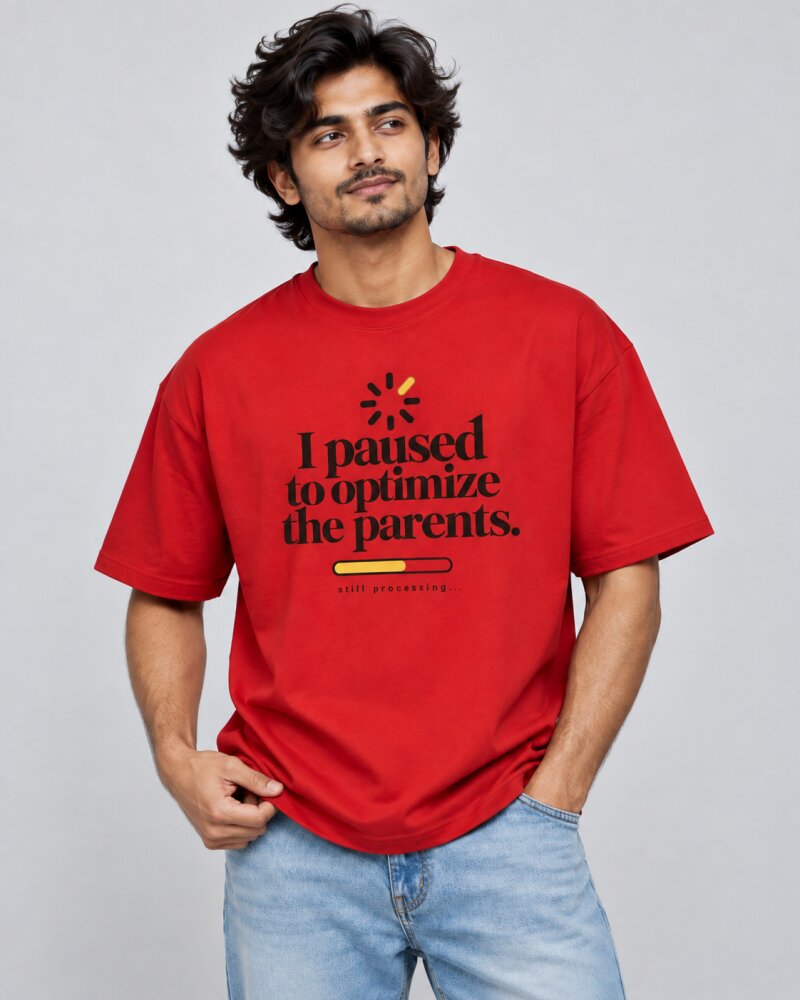 Paused Optimization Red oversized T-shirt - Haubett India product image