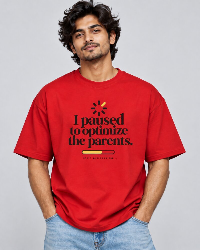 Paused Optimization Red oversized T-shirt - Haubett India product image