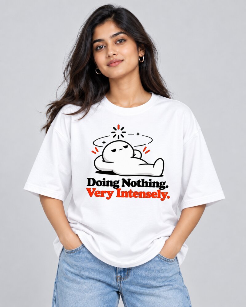 Doing Nothing White oversized T-shirt - Haubett India product image
