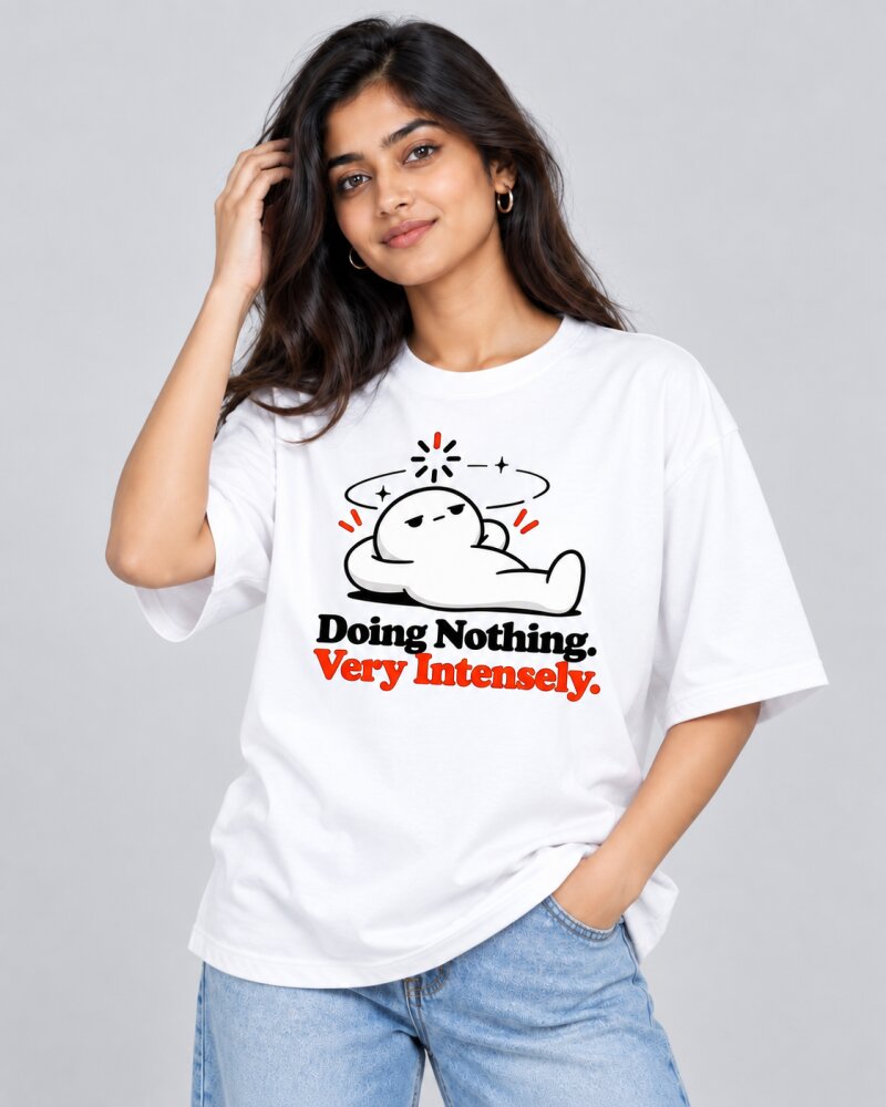 Doing Nothing White oversized T-shirt - Haubett India product image