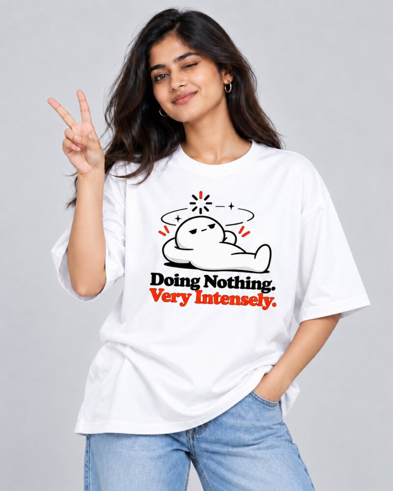 Doing Nothing White oversized T-shirt - Haubett India product image