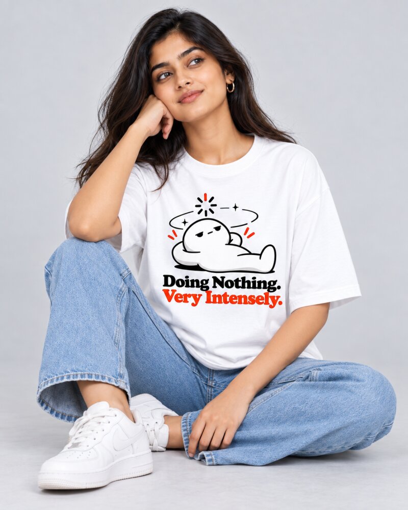 Doing Nothing White oversized T-shirt - Haubett India product image