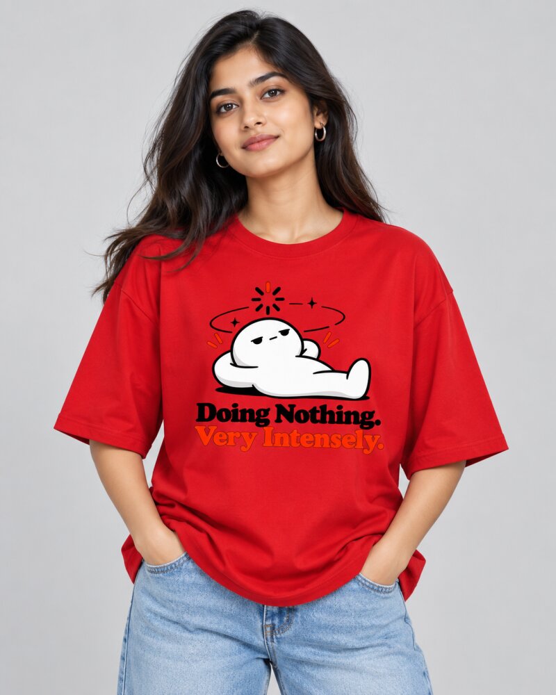 Doing Nothing Red oversized T-shirt - Haubett India product image