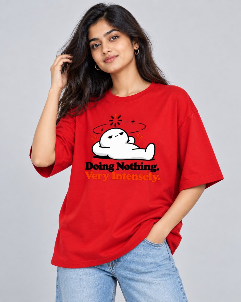 Doing Nothing Red oversized T-shirt - Haubett India product image