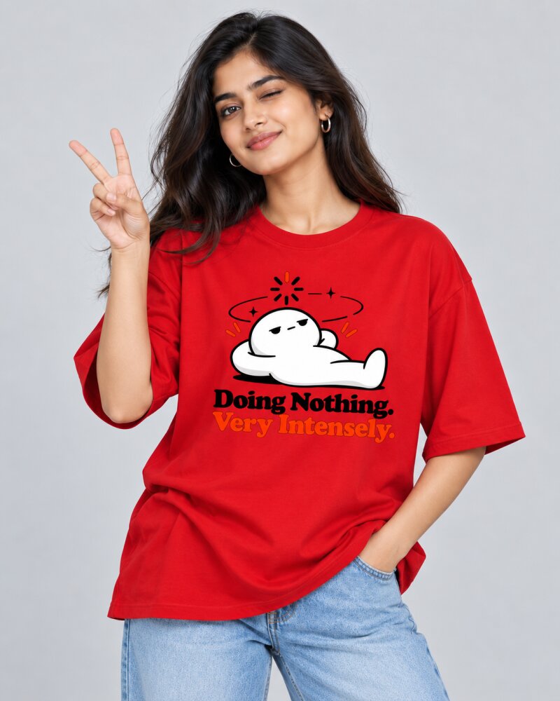 Doing Nothing Red oversized T-shirt - Haubett India product image