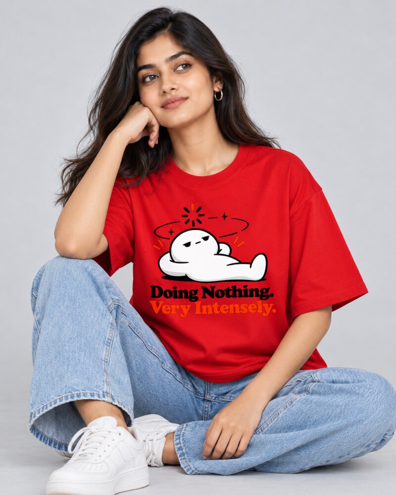 Doing Nothing Red oversized T-shirt - Haubett India product image