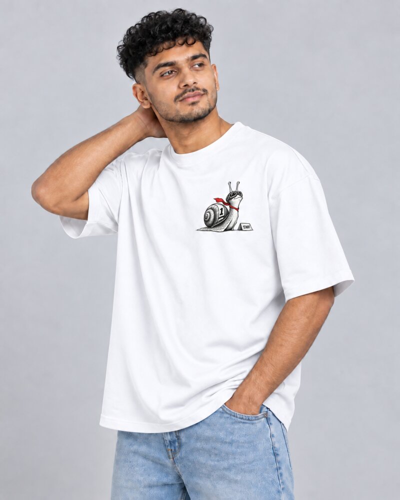 Ahead of Schedule White oversized T-shirt - Haubett India product image
