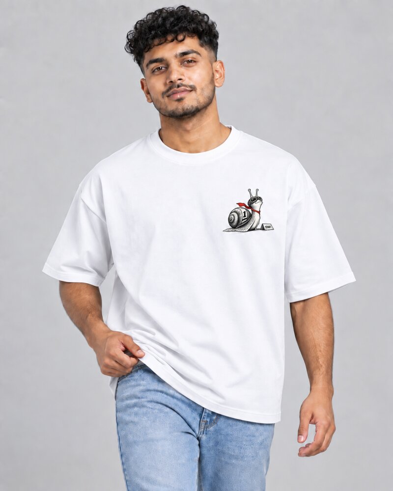 Ahead of Schedule White oversized T-shirt - Haubett India product image