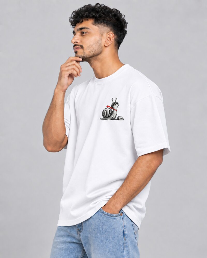 Ahead of Schedule White oversized T-shirt - Haubett India product image