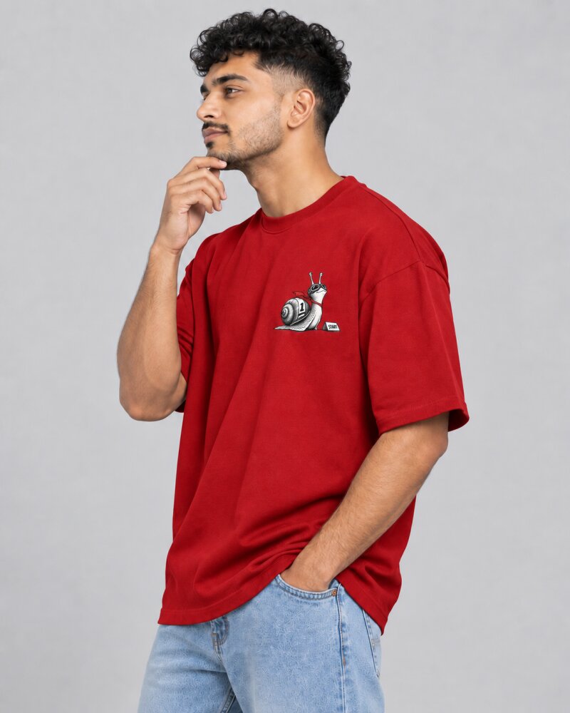 Ahead of Schedule Red oversized T-shirt - Haubett India product image