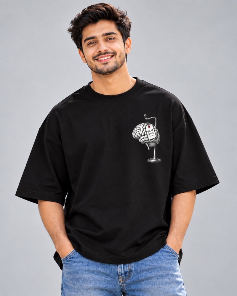 Mind Out Of Office Black oversized T-shirt - Haubett India product image