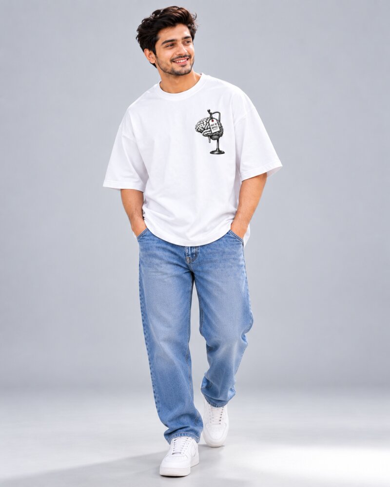 Mind Out Of Office White oversized T-shirt - Haubett India product image