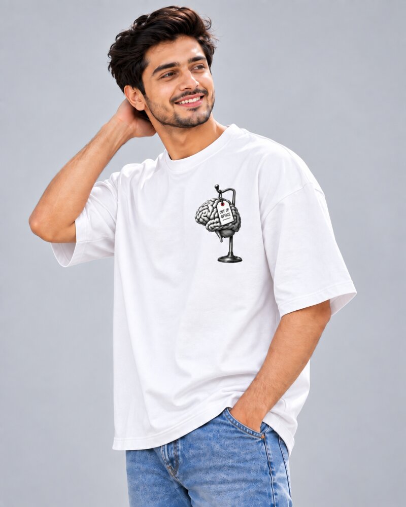 Mind Out Of Office White oversized T-shirt - Haubett India product image