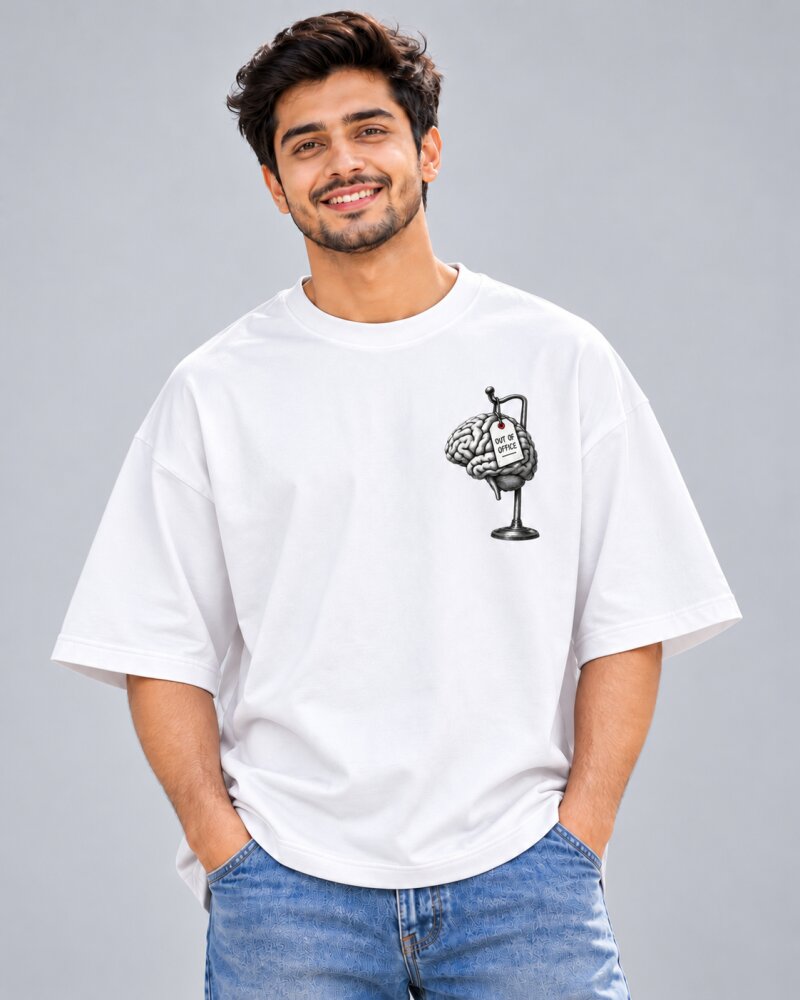 Mind Out Of Office White oversized T-shirt - Haubett India product image