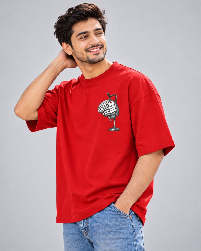 Mind Out Of Office Red oversized T-shirt - Haubett India product image