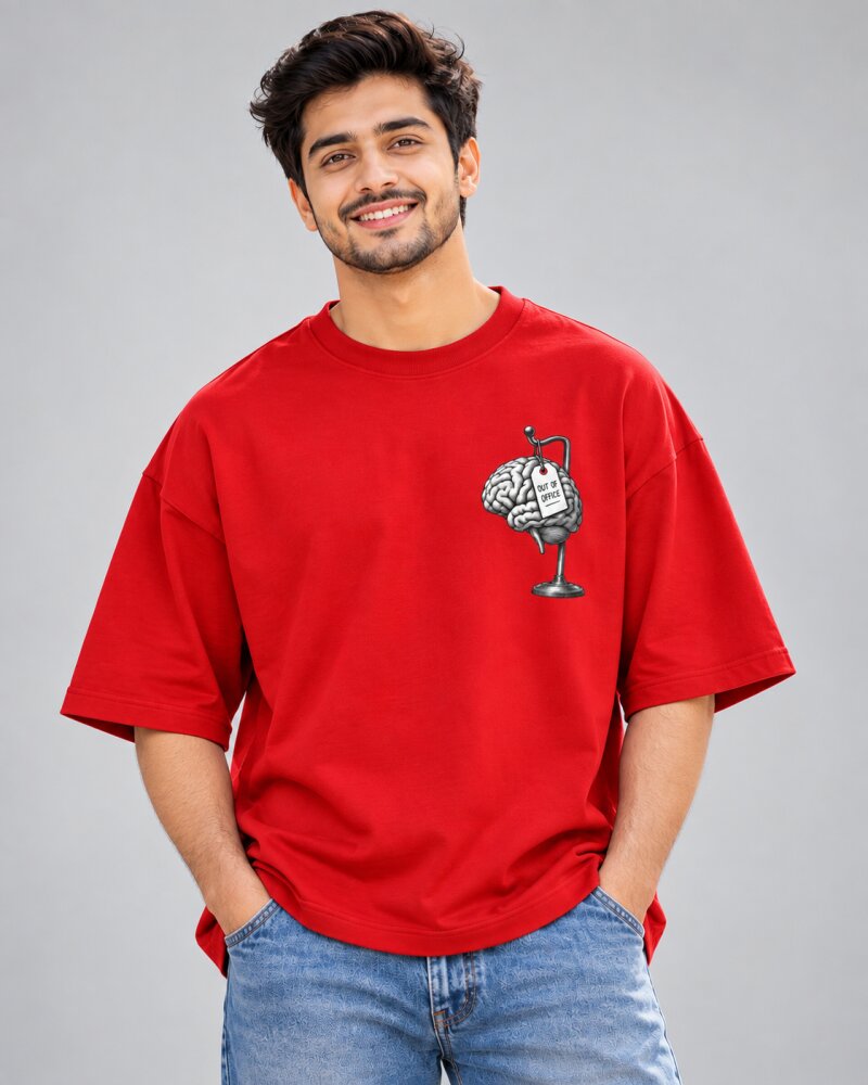 Mind Out Of Office Red oversized T-shirt - Haubett India product image
