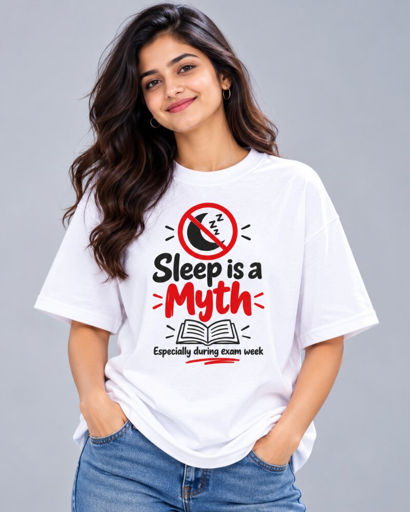 Sleep is Myth White oversized T-shirt - Haubett India product image