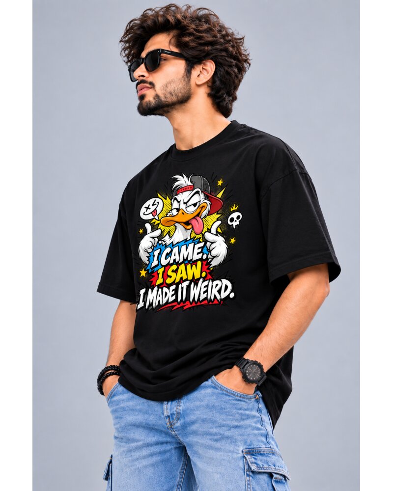 Make It Weird Black oversized T-shirt - Haubett India product image