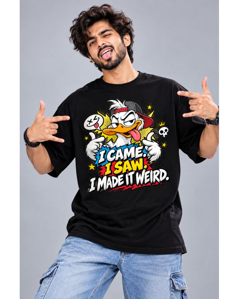 Make It Weird Black oversized T-shirt - Haubett India product image