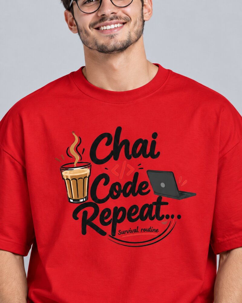 Chai Code Repeat Red oversized T-shirt - Haubett India product image