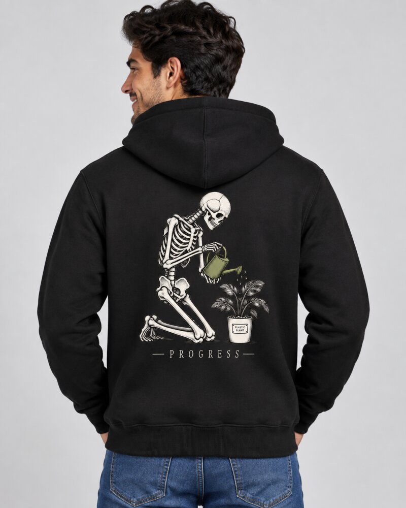 Slow Progress Black Zipper Hoodie - Haubett India product image