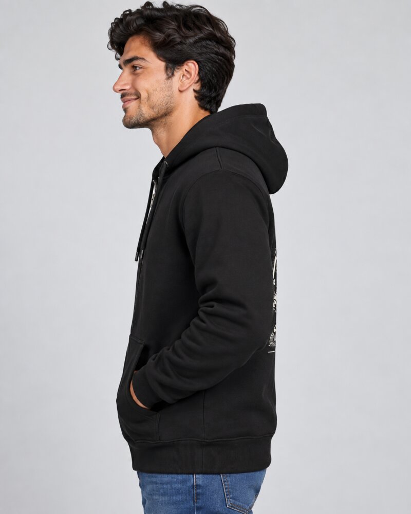 Slow Progress Black Zipper Hoodie - Haubett India product image