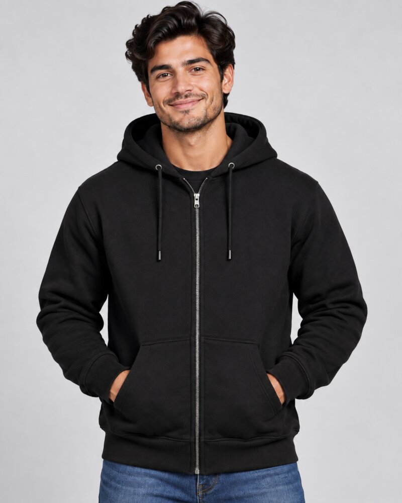 Slow Progress Black Zipper Hoodie - Haubett India product image