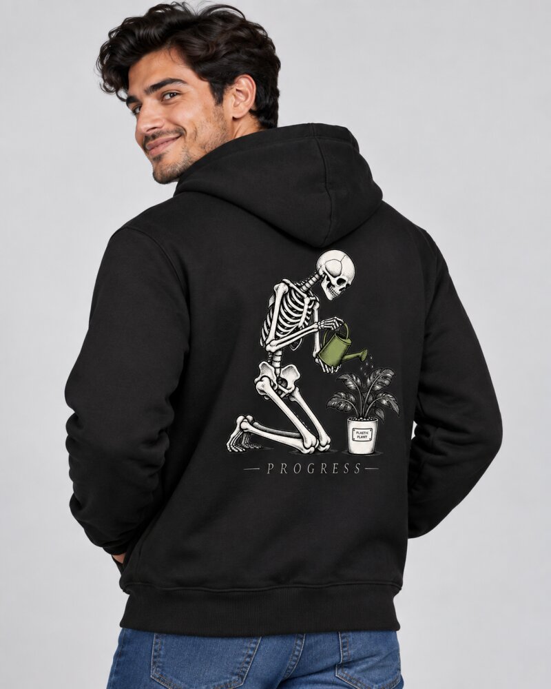 Slow Progress Black Zipper Hoodie - Haubett India product image