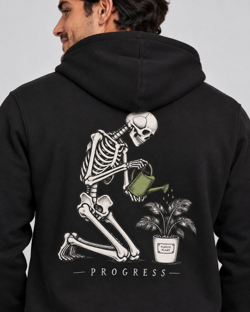 Slow Progress Black Zipper Hoodie - Haubett India product image